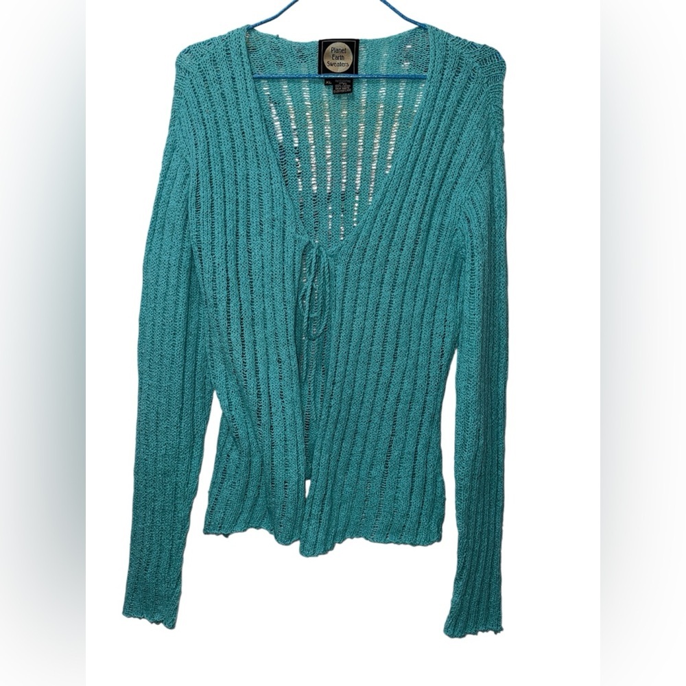 Planet Earth Sweaters Womens XL Cardigan Long Sleeve Hand Lomed 100% Cotton